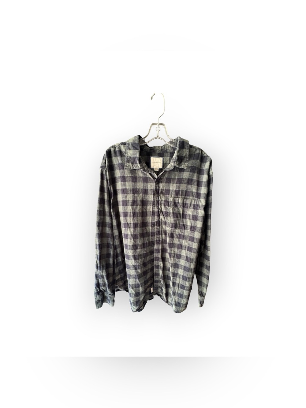 American Eagle Outfitters Blue and Gray Plaid Flannel Shirt